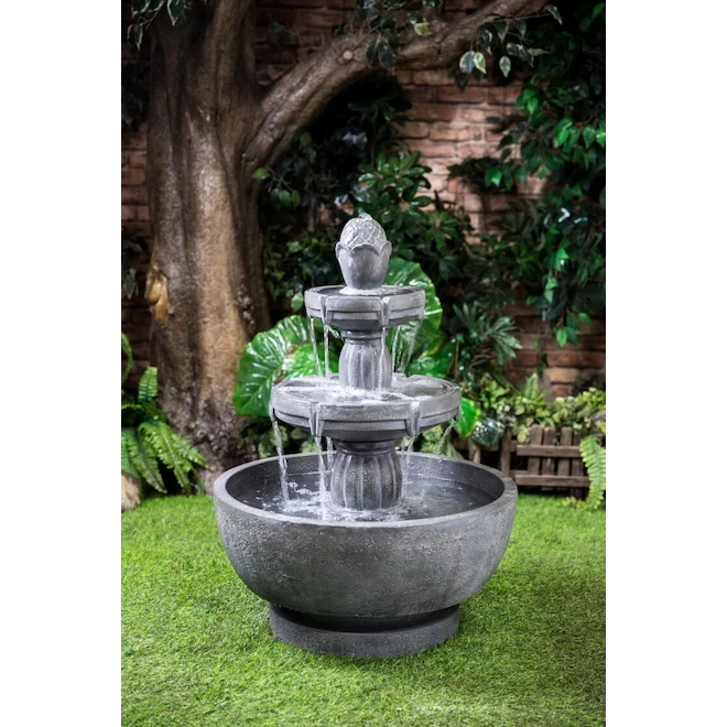 Style Selections Infinity 21.85-in H Resin 3-Tier Outdoor Fountain with Bowl - Grey 2 Style Selections Infinity 21.85-in H Resin 3-Tier Outdoor Fountain with Bowl - Grey - Image 2