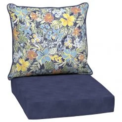 Style Selections Deep Seat Patio Chair Cushions - Polyester - Floral Pattern - Watercolour/Blue - 2-Piece