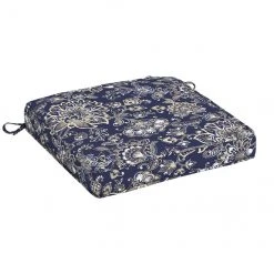 Style Selections Patio Chair Cushion - 18-in x 19-in x 2.5-in - Polyester - Blue and Grey Flower Pattern