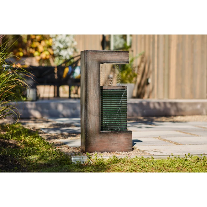 Style Selections 31.5-in x 15-in Grey Metal Lighted Contemporary Fountain 2 Style Selections 31.5-in x 15-in Grey Metal Lighted Contemporary Fountain - Image 2