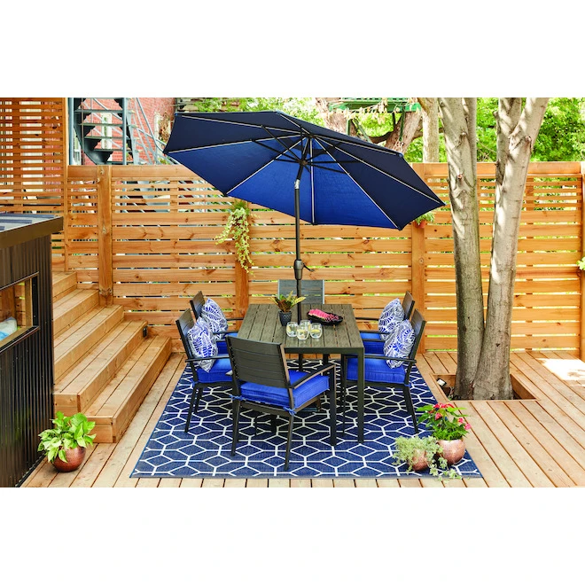 Style Selections 9-ft Market Umbrella with Solar LED Lighting - Aluminum and Olefin - Tiltable - Navy Canopy 2 Style Selections 9-ft Market Umbrella with Solar LED Lighting - Aluminum and Olefin - Tiltable - Navy Canopy - Image 2