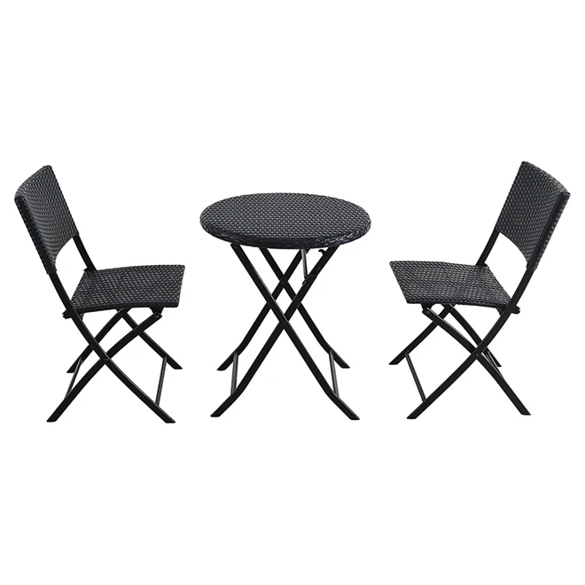 Bistro Set - 3 Pieces - Folding Chairs - Steel/Wicker 1 Bistro Set - 3 Pieces - Folding Chairs - Steel/Wicker
