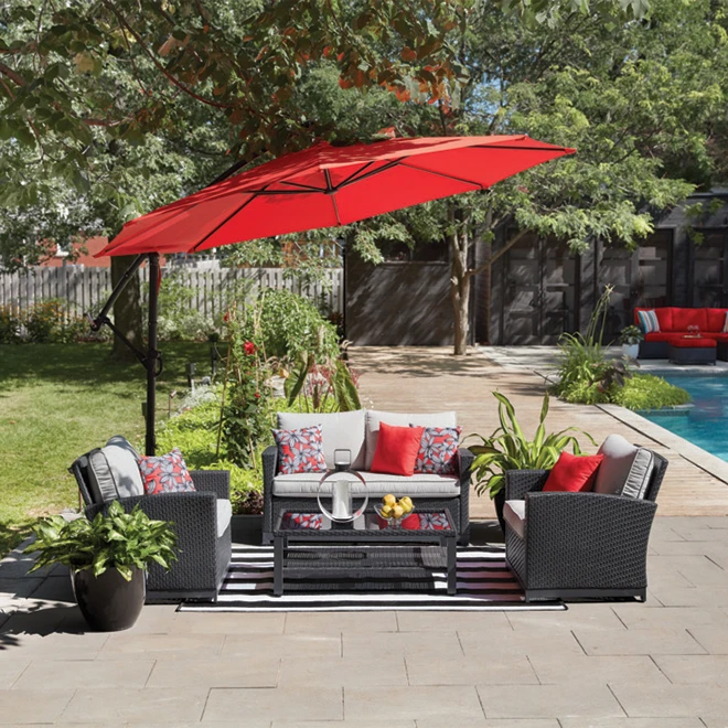 Style Selections Matheson Octagonal Offset Patio Umbrella - Steel and Red Polyester - Tiltable and Rotating 2 Style Selections Matheson Octagonal Offset Patio Umbrella - Steel and Red Polyester - Tiltable and Rotating - Image 2