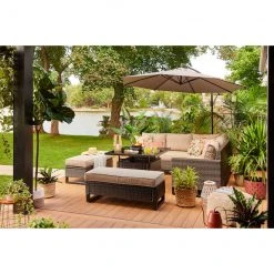 Style Selections Greige 10-ft Offset Patio Umbrella - Polyester -STYLE SELECTIONS Sales 48655103d L