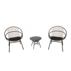 Style Selections Archer Conversation Set - 3 Pieces - Steel and Wicker - Black/ Grey