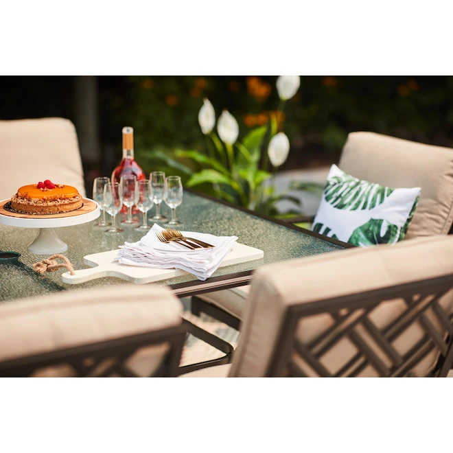 Style Selections Glenn Hill Rectangle Dining Table - Steel and Glass - Dark Brown - 66-in x 40-in x 28 1/4-in 2 Style Selections Glenn Hill Rectangle Dining Table - Steel and Glass - Dark Brown - 66-in x 40-in x 28 1/4-in - Image 2