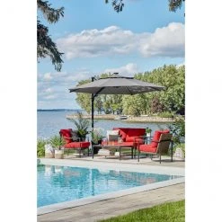 Style Selections Olefin Offset Lighted 11-ft Round Hanging Umbrella with Black Metal Frame -STYLE SELECTIONS Sales 48655149c L