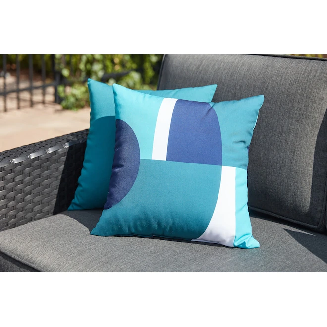 Style Selections Blue Geometric Patterns Outdoor Cushion - 16-in x 16-in 2 Style Selections Blue Geometric Patterns Outdoor Cushion - 16-in x 16-in - Image 2