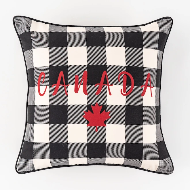 Style Selections Outdoor Cushion - "Canada" Print - Black/White/Red - 18-in W x 18-in L 1 Style Selections Outdoor Cushion - "Canada" Print - Black/White/Red - 18-in W x 18-in L